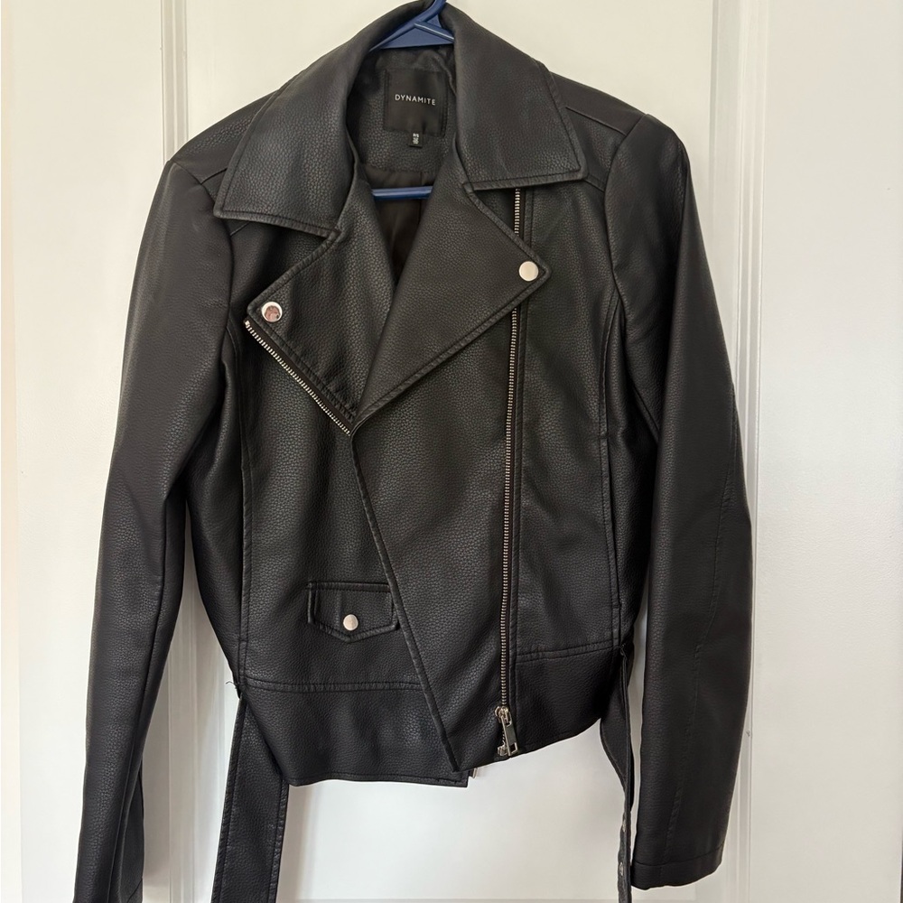 Dynamite Black Leather Biker Jacket